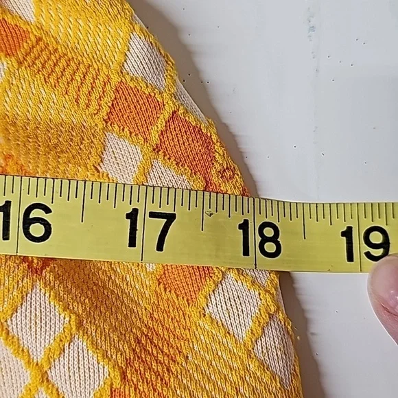 Patty Woodard Vtg 70's argyle dress, yellow orange white, SL, fitted, A-line - Picture 9 of 10